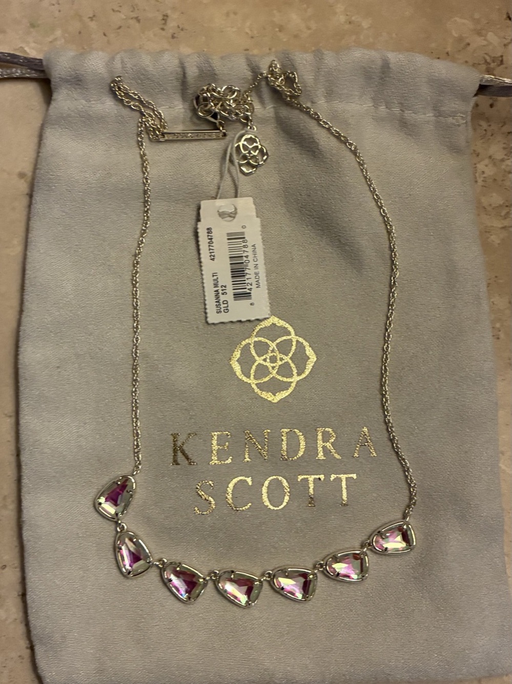 Kendra Scott Susanna Multi Stone Necklace Gold & Purple NWT